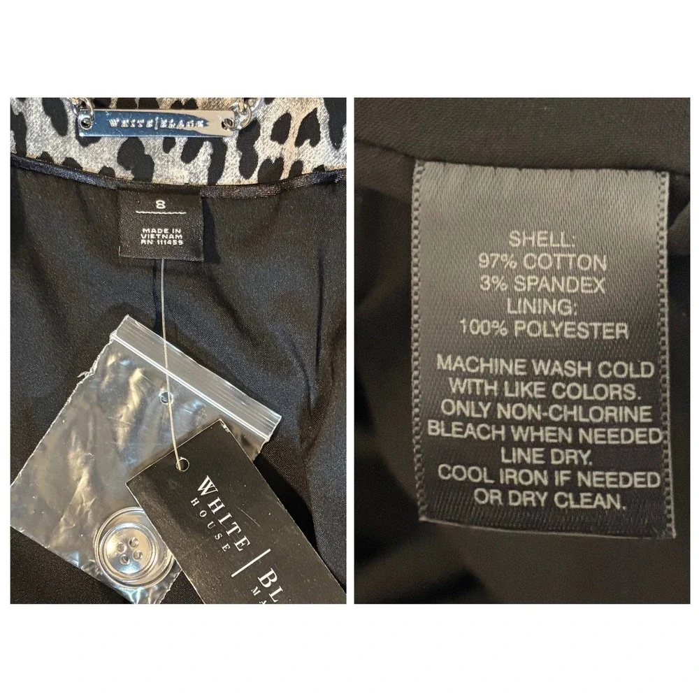 White House Black Market Blazer Women 8 Black White Leopard Print Single Button - Picture 4 of 7
